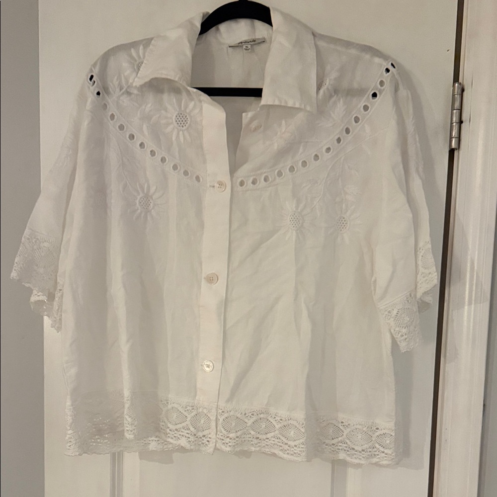 Madewell White Eyelet Floral Blouse